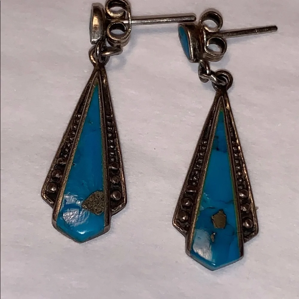 Silver/turquoise Art Deco chandelier/dangling - Picture 3 of 9